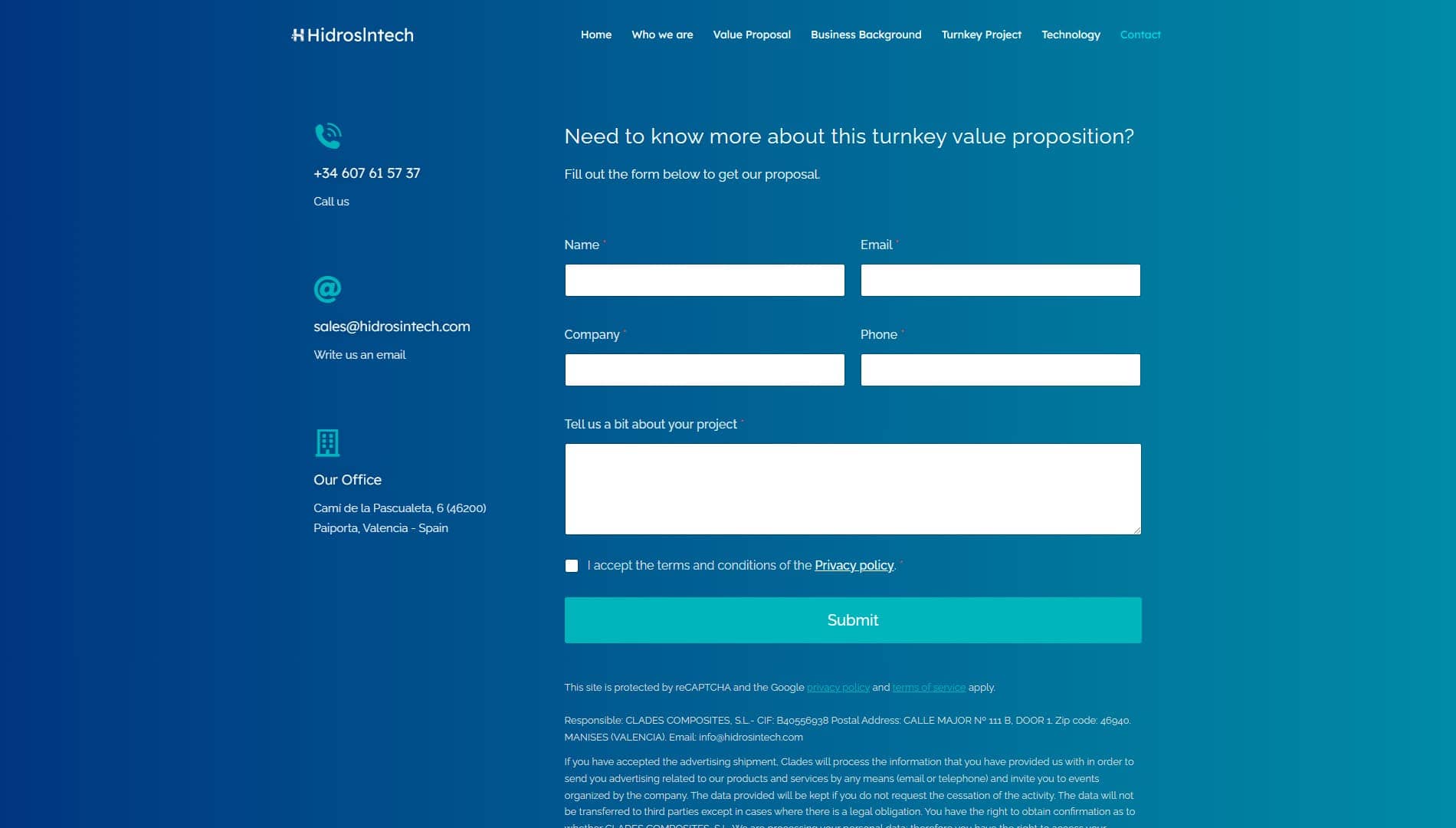 Diseño web para HidrosIntech
