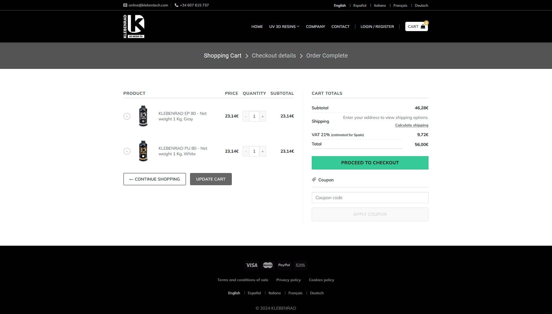 Diseño de la tienda online de Klebenrad