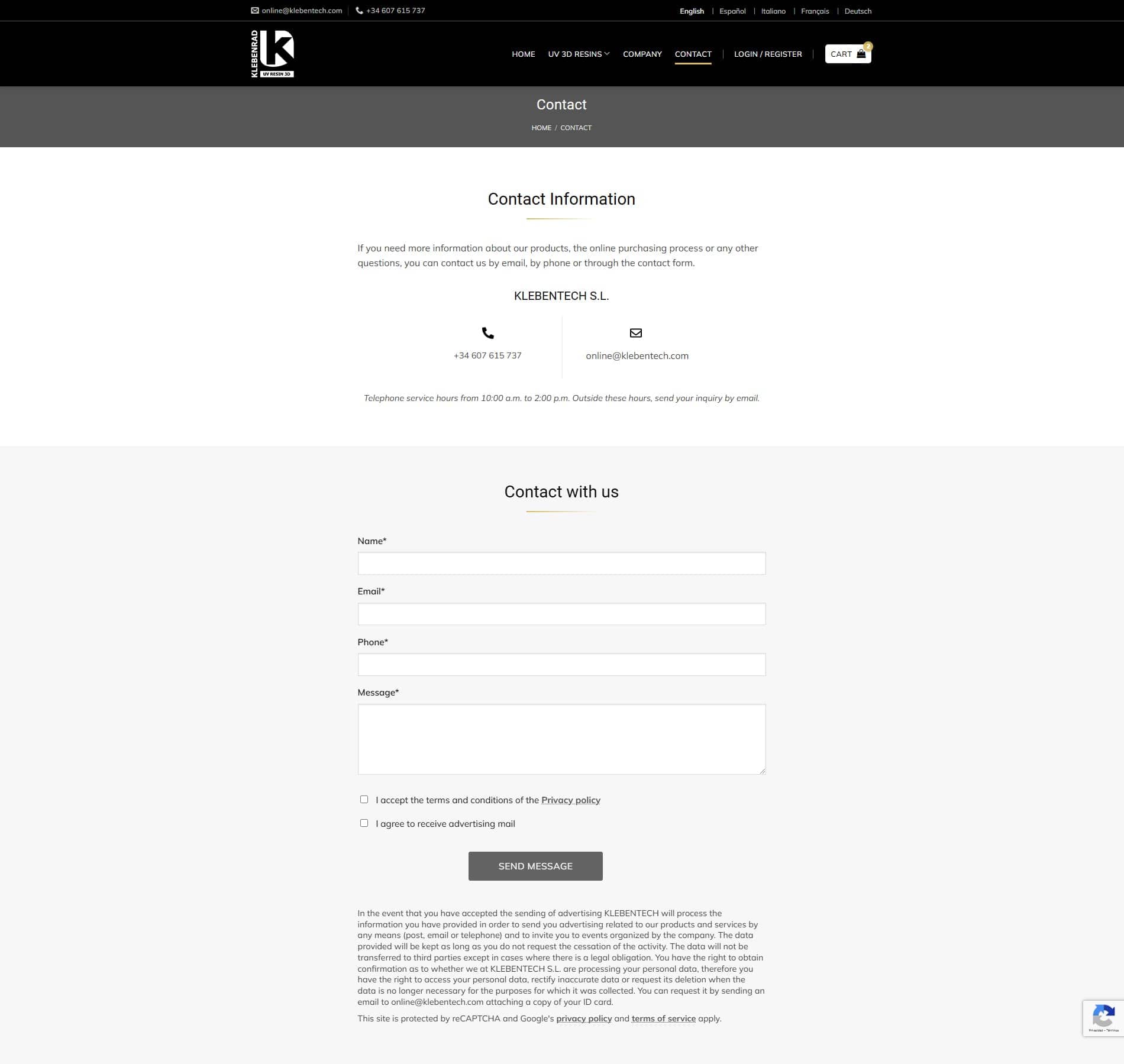Diseño de la tienda online de Klebenrad