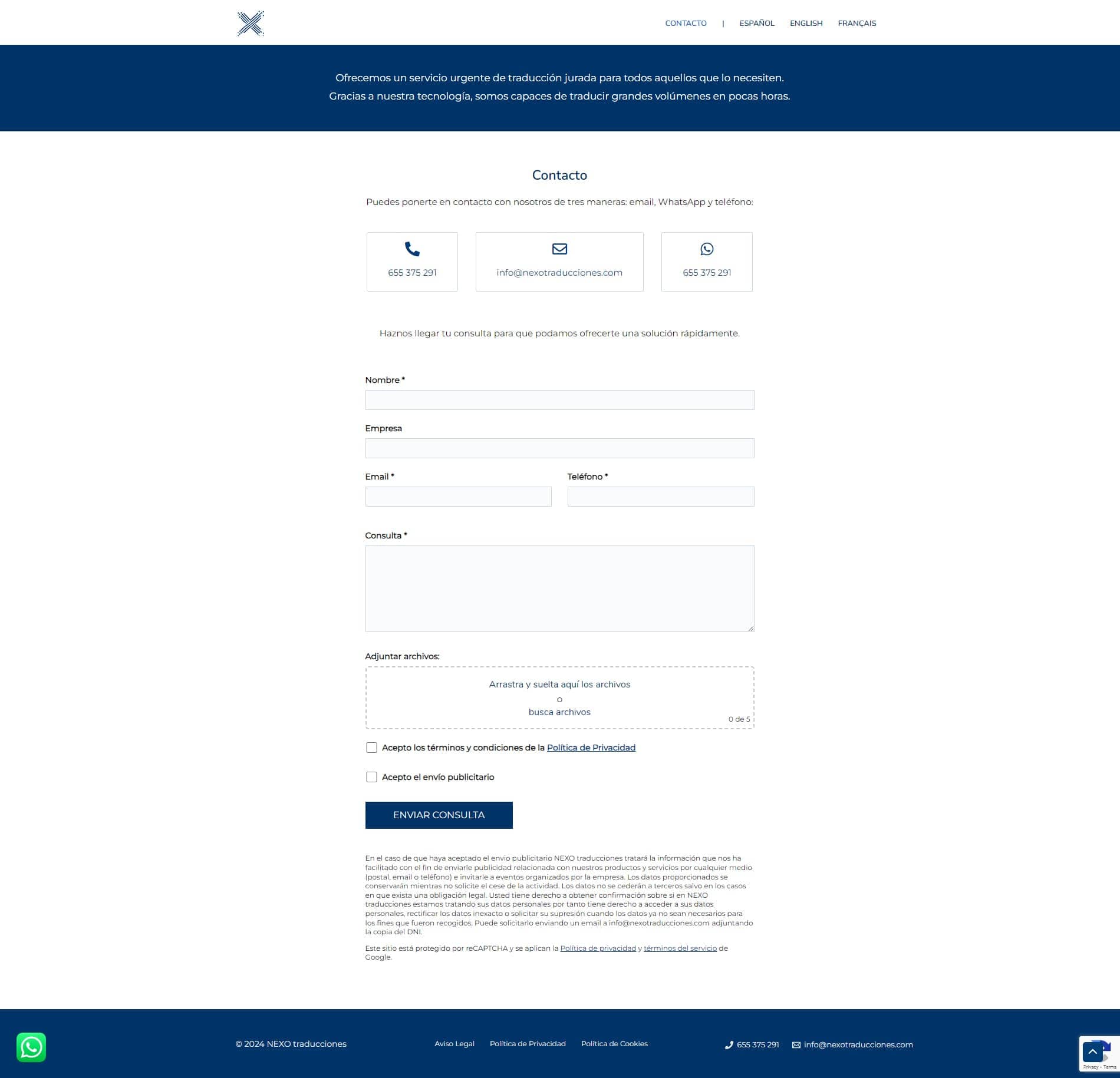 Web de Nexo Traducciones